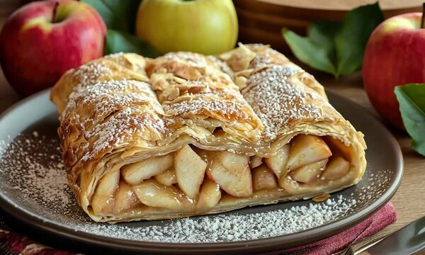 Apple Strudel On Plate