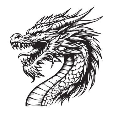 recommend clip art: Lin art of dragon head roaring cartoon vector