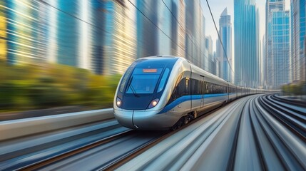 Obraz premium High-Speed Train in Cityscape