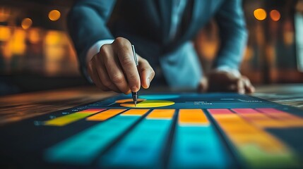 Businessman analyzing charts and data with a pen on a tablet, representing the intersection of traditional business practices and modern technology.