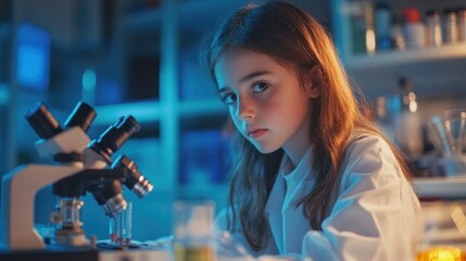 Young Scientist Looking at Microscope in Lab