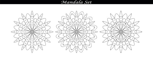 luxury black and white islamic indian mandala design set. meditation round silhouette meditation, wedding, tattoo mandala backgrounds.