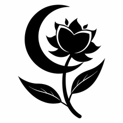 Moon flower Black silhouette, illustration