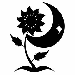 Moon flower Black silhouette, illustration