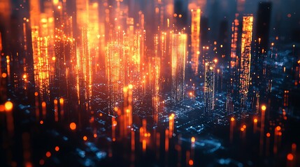 Obraz premium Abstract cityscape with glowing lights and bokeh, creating a visually captivating scene that blends urban energy with a soft, ethereal atmosphere.