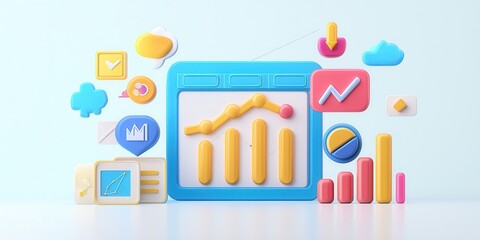 Obraz premium D Business Growth Chart With Data Analysis Icons