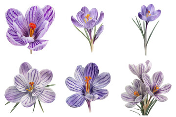 A Collection of Purple Crocus Flowers with White Veins