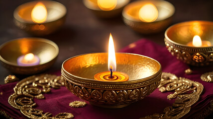 Obraz premium Diwali lamp element. Diwali Celebration Lighting a Sparkler Alongside Traditional Diya Oil Lamp.