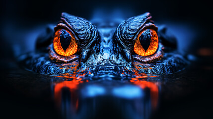 Close-up of an alligator's striking eyes, ideal for wildlife conservation themes and educational content.