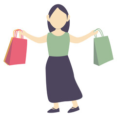 Female Carrying Shopping Bags Character Design. Flat Vector Illustration.