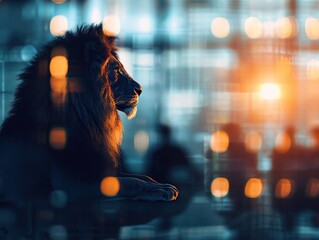 Formal business meeting with AI overlays and owl silhouette, clean and modern, ample copy space