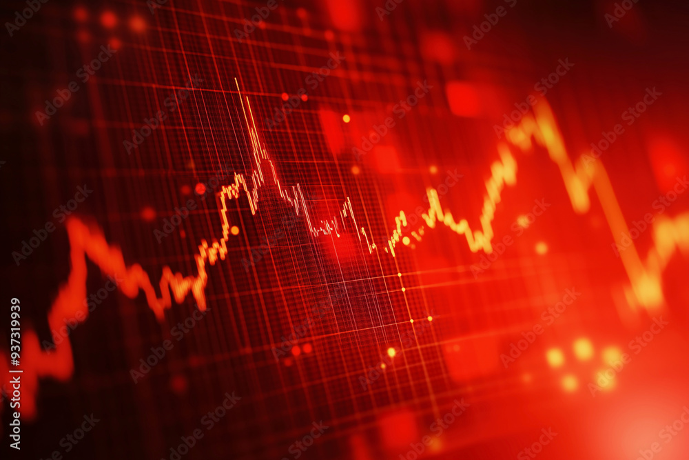 Poster red background with a graph of numbers and lines