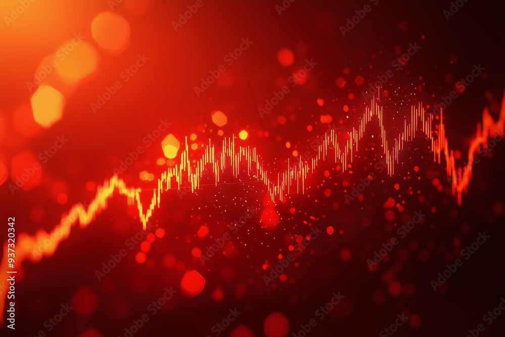 Poster red background with a graph of numbers and lines