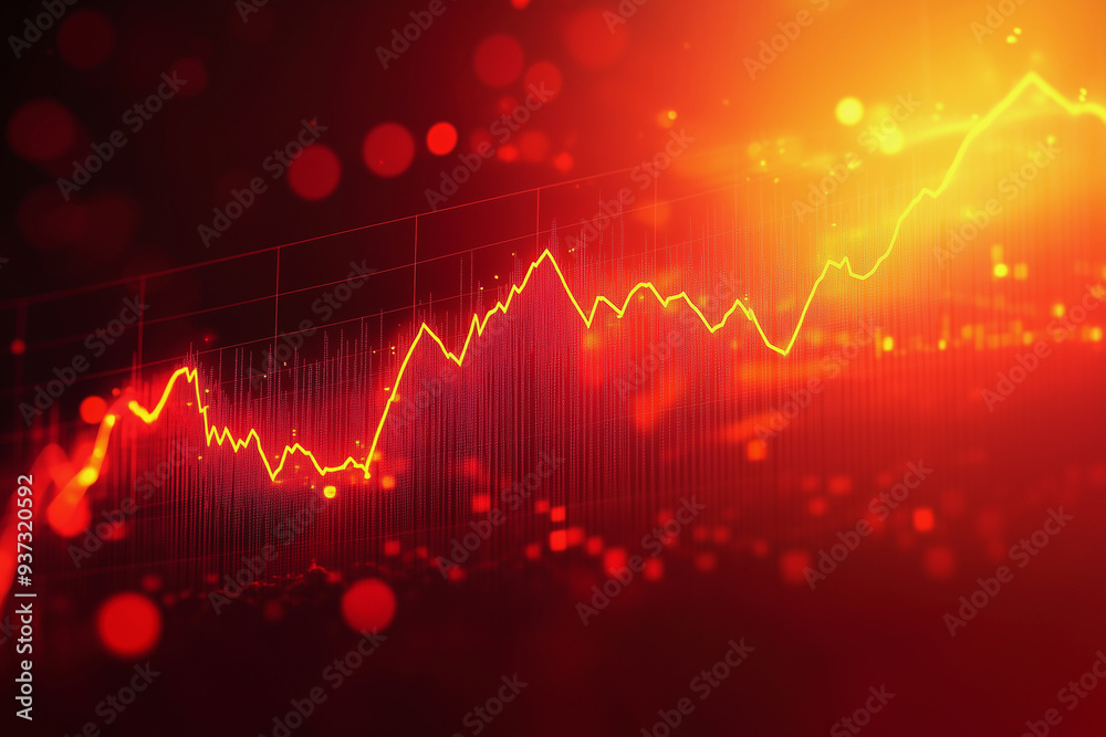 Poster red background with a graph of numbers and lines