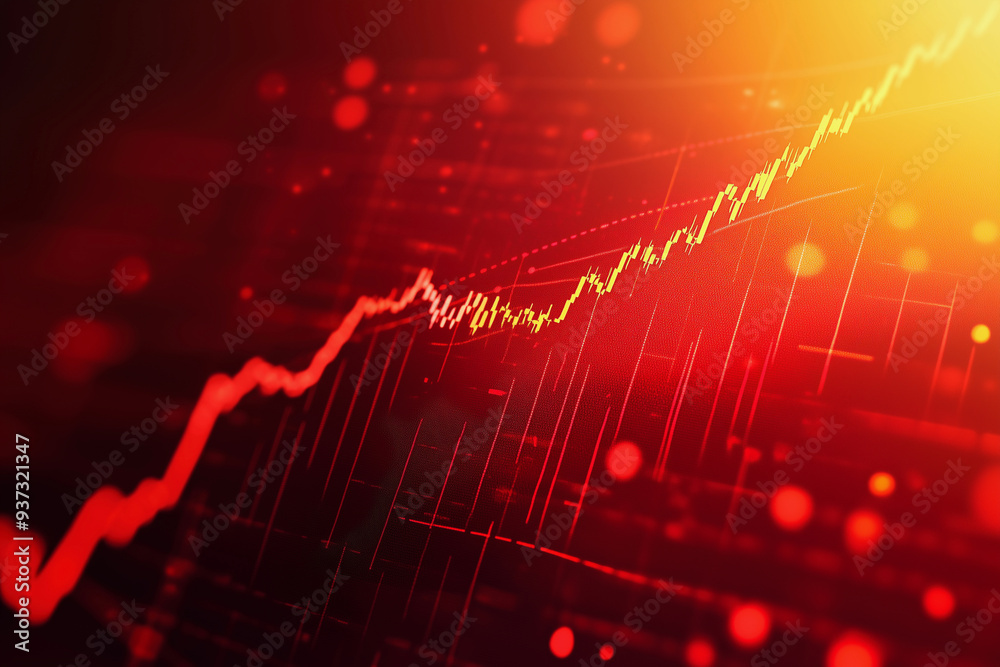 Poster red background with a graph of numbers and lines