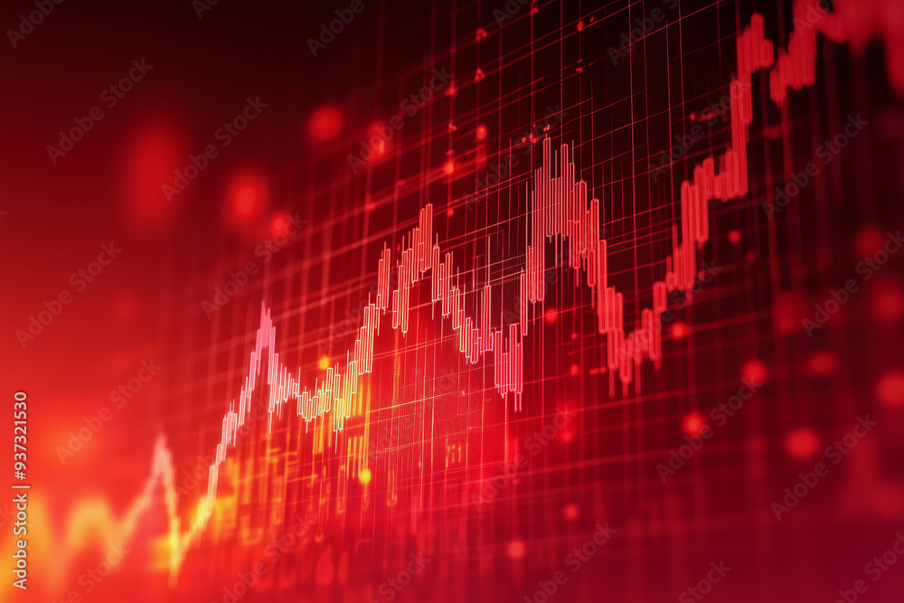 Poster red background with a graph of numbers and lines