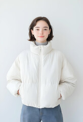 Portrait of a Young Woman in a Puffy Winter Jacket