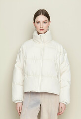 Portrait of a Young Woman in a Puffy Winter Jacket