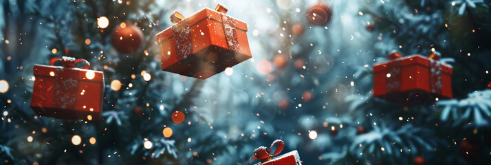 Floating Christmas Gifts in Snowy Wonderland