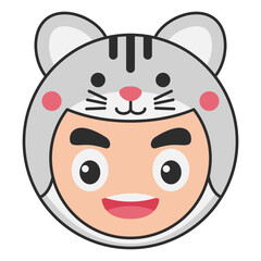 Cute Cat  Animal Head Avatar Icon Illustration