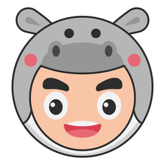 Cute Hippopotamus Animal Head Avatar Icon Illustration