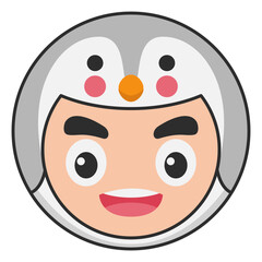 Cute Penguin Animal Head Avatar Icon Illustration