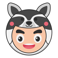 Cute Raccoon Animal Head Avatar Icon Illustration