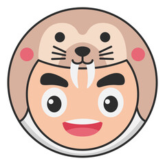 Cute Walrus Animal Head Avatar Icon Illustration