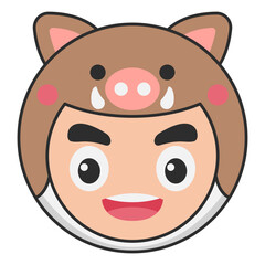 Cute Wild Boar Animal Head Avatar Icon Illustration
