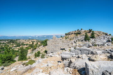 The scenic views of the Selge, which was an important city in ancient Pisidia and later in Pamphylia, on the slope of Mount Taurus, Antalya, Turkey