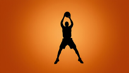 Basketball player silhouette jumping, orange background