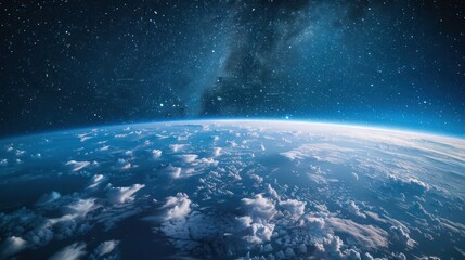 Obraz premium Earth's Horizon with Starry Sky and Clouds