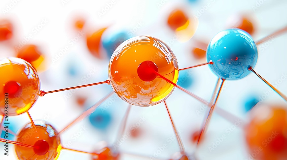 Wall mural close-up view of colorful molecular structures, showcasing science and chemistry concepts. bright or