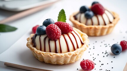 Berrylicious Mini Tarts: Indulge in the delicate beauty of these mini tarts, adorned with fresh blueberries and raspberries, creating a symphony of flavors and textures. Each bite is a celebration