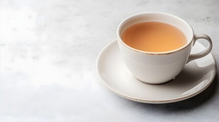A warm fragrant cup of traditional English tea resting on a delicate porcelain saucer creating a cozy and sophisticated moment of relaxation and indulgence