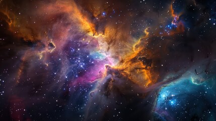 A Cosmic Nebula With Bright Stars and Glowing Gas Clouds