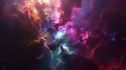 Obraz premium Cosmic Nebula with Pink, Yellow, and Blue Clouds