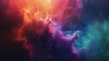 Naklejka premium Cosmic Nebula with Vibrant Hues and Scattered Stars