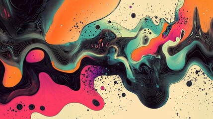 Obraz premium A minimalist layout with dynamic fractal patterns and a psychedelic comic vibe, offering empty areas for creativity