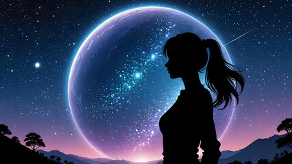 Abstraktion Weibliche Silhouette im Vordergrund 16x9. Hintergrund f&uuml;r das Design 3.