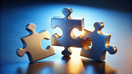 Three large puzzle pieces with subtle shadows and soft focus, positioned in a triangular formation, conveying unity, wholeness, and problem-solving concepts.