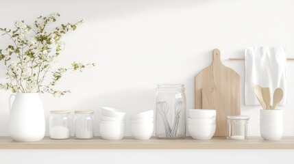 Eco-Friendly Zero-Waste Kitchen Concept with Glass Jars, Metal Straws, and Cloth Napkins in 3D Render