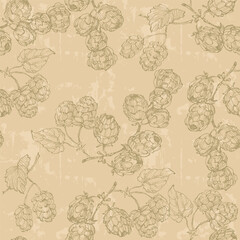 Beer Hops Pattern. Hand-Drawn Hop Seamless Beer Background beautiful floral pattern