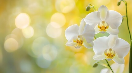 A beautiful and delicate orchid blossom with soft ethereal focus around the edges providing a serene and backdrop for text or design elements