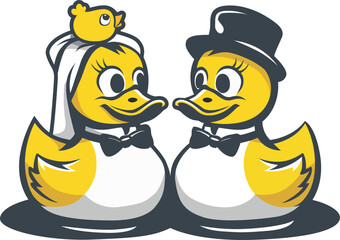 Cute duck bride and groom illustration for any design