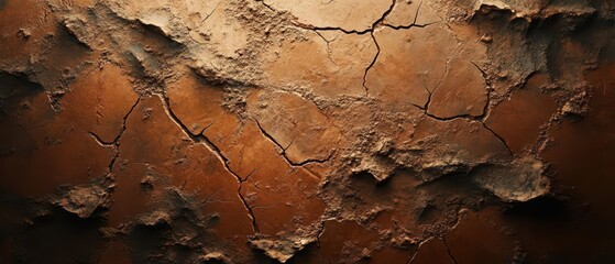 Fototapeta premium Close-up of cracked and weathered surface with rich earthy tones, ideal for backgrounds and texture projects.