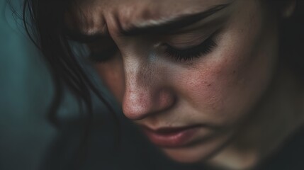 Pensive Portrait of a Person Experiencing Sadness Wiping Away a Tear with Ample Negative Space for Copywriting or Text Overlay