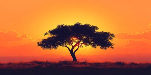 silhouette of tree at sunset in savanna