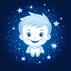 Fototapeta premium Creative Pediatric Dental Logo: Smiling Child Face Merged with Tooth Design. Abstract Concept for Children's Oral Health Care and Protection. Minimalist Composition for Clinic Branding, Marketing Mate