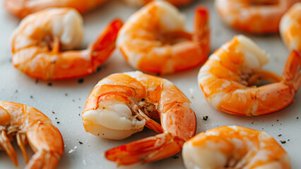 Freshly cooked shrimp with vibrant orange shells, ideal for culinary or seafood-related visuals.